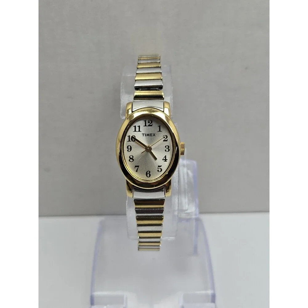 Vintage Timex Cavatina Womens Oval Gold Silver Two Tone Watch Dainty New Battery